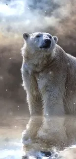 Majestic polar bear reflecting in moonlit water.