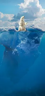 Polar bear sitting on an iceberg in the ocean