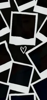 Mobile wallpaper with polaroid frames and heart design.