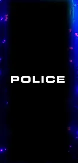 Police word on black background with neon blue accents.