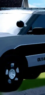 Realistic police patrol car in urban setting.