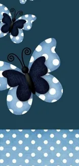 Elegant polka dot butterflies on a dark teal background.