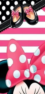 Cute polka dot character wallpaper with pink and black design.