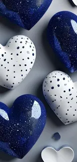 Polka dot heart design in blue and white tones.