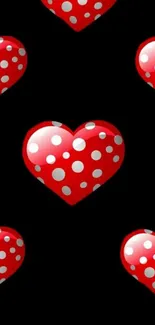 Red polka dot heart mobile wallpaper.