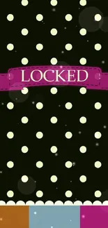 Polka dot wallpaper with purple locked banner.