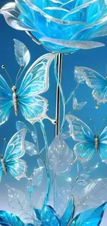 Blue butterflies and flowers mobile wallpaper with elegant design.