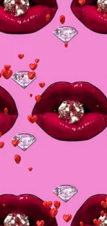 Pop art mobile wallpaper with pink background and diamond lips.