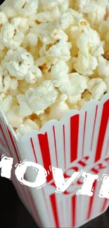 Popcorn in a striped box with 'Movie' text overlay.