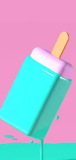 Whimsical turquoise popsicle on pink background
