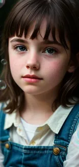 Mobile wallpaper of a young girl with a serene expression in soft natural light.