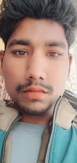 Close-up portrait of a young man with expressive eyes.