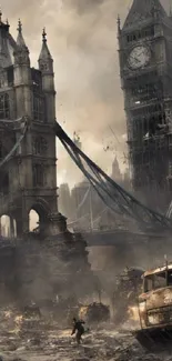 Post-apocalyptic London scene with ruins.