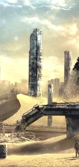 Post-apocalyptic cityscape with desert sands.