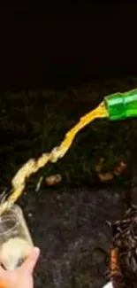 Pouring cider into glass with splash detail.