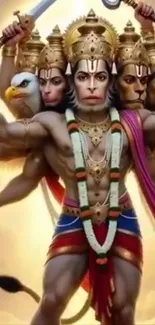 A multi-faced deity illustration with vibrant colors, symbolizing divine power.