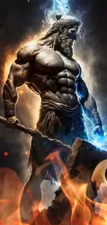 Dynamic wallpaper of a Norse god holding a hammer with electric energy.