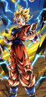 Anime Super Saiyan with dynamic energy and vibrant colors.