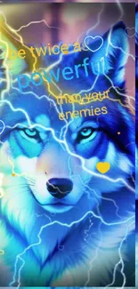 Electric blue wolf with lightning, motivational wallpaper.