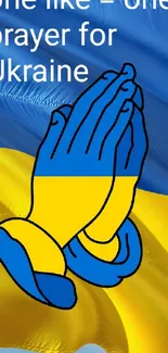 Praying hands on Ukraine flag wallpaper showing support.