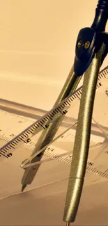 Geometry tools including compass and rulers in soft light.