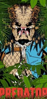 Predator character in lush jungle artwork wallpaper.