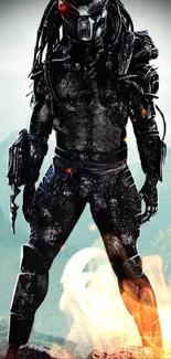 Predator character stands in a jungle scene, highlighting sci-fi movie appeal.