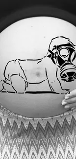 Pregnant belly with stencil artwork in black and white theme.