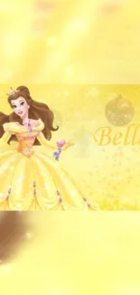 Golden wallpaper featuring Princess Belle with sparkling accents.