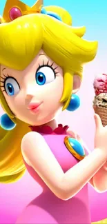 Colorful princess enjoying ice cream in animated wallpaper.