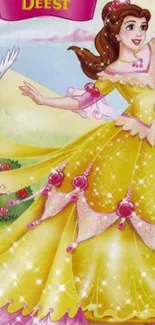 Illustration of a princess in a radiant yellow dress surrounded by nature.