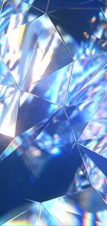 Prismatic blue geometric wallpaper with light reflections.