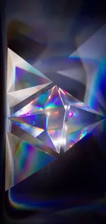 Colorful prismatic crystal abstract design on mobile wallpaper.
