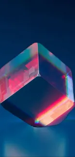 Colorful prismatic cube on dark blue background, perfect for digital art lovers.