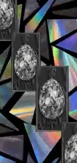 Prismatic design with gemstones and geometric shapes on wallpaper.