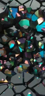 Abstract prismatic gemstone mobile wallpaper with dark background.