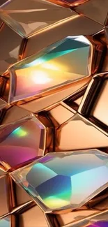 Prismatic gemstones on a copper abstract background.