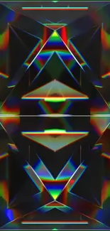 Colorful geometric prismatic mobile wallpaper with holographic effects.