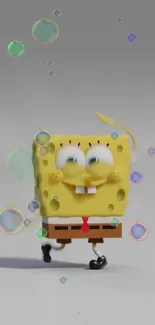 SpongeBob with bubbles on a gray background, mobile wallpaper.