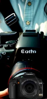 Close-up of a professional camera with detailed focus and dark hues.