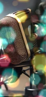 Close-up of a professional microphone in a studio setting.