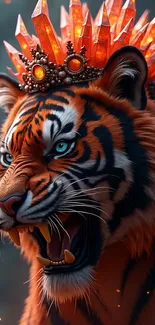 Profile View Of A Fire Tiger Wearing Crystal Crown  Live Wallpaper