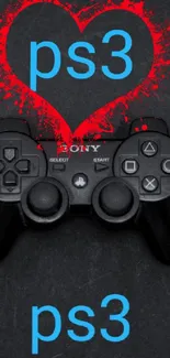 PS3 controller with red heart on black background