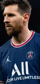 PSG football player in blue jersey on a mobile wallpaper.