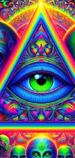 Psychedelic alien eye design with vibrant colors.