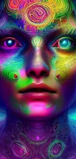 Psychedelic art wallpaper with vibrant colors and surreal design.