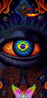 Psychedelic eye art wallpaper with vivid colors and surreal design featuring a Brazil theme.