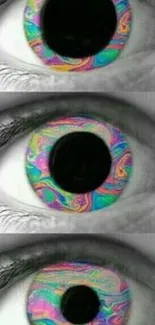 Psychedelic eye art wallpaper with vibrant swirls.