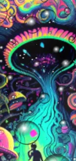 Colorful psychedelic fantasy art wallpaper with abstract designs.