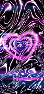 Abstract wallpaper with glowing heart and psychedelic patterns.